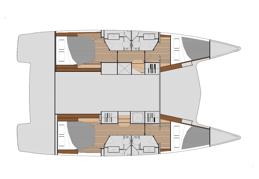 Lucia 40 - Layout with 4 cabins & 4 bathrooms