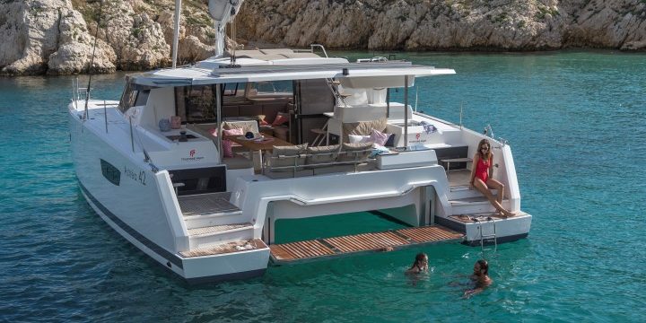 FP Astrea 42 – Croatia Charter Catamaran FP Astrea 42 - Croatia Charter Catamaran Swiming platform